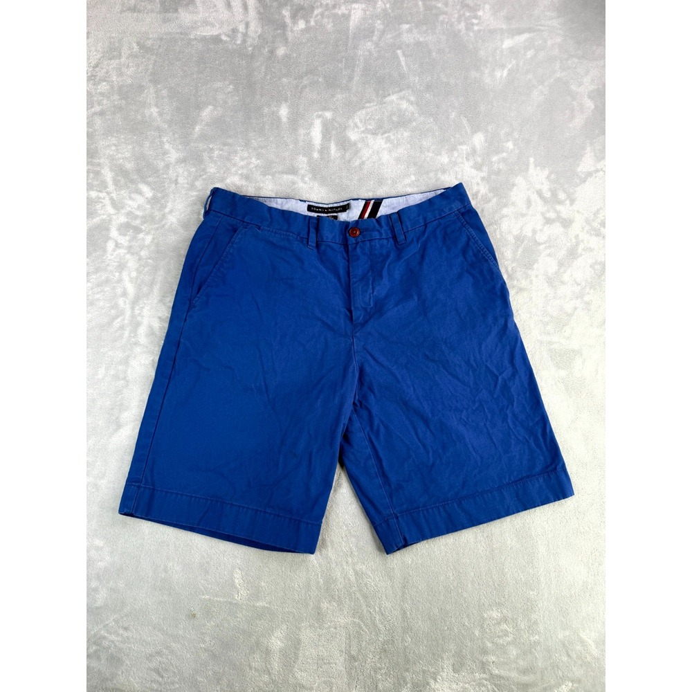 Tommy Hilfiger Chino Shorts Mens 34 Royal Blue Cotton Classic Fit Mid Rise Logo